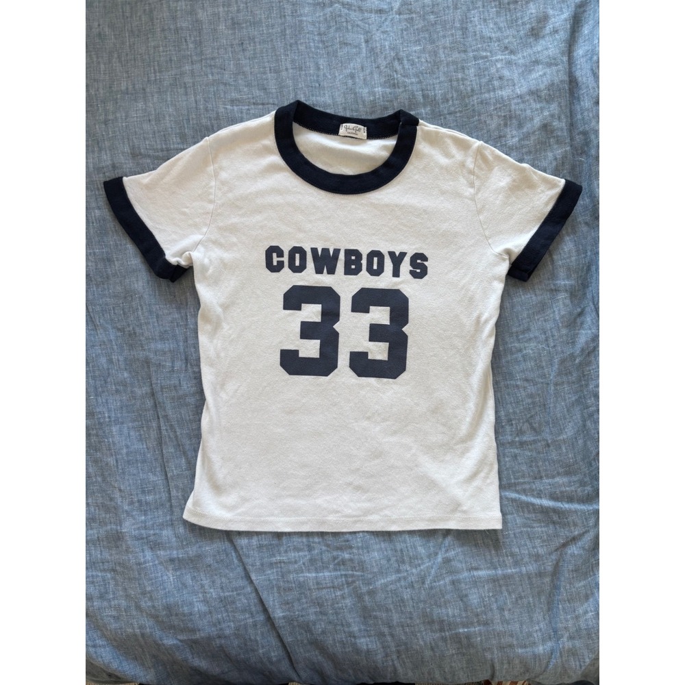 John Galt Brandy Melville Cowboys 33 Ringer Tee Sporty Cotton White Navy